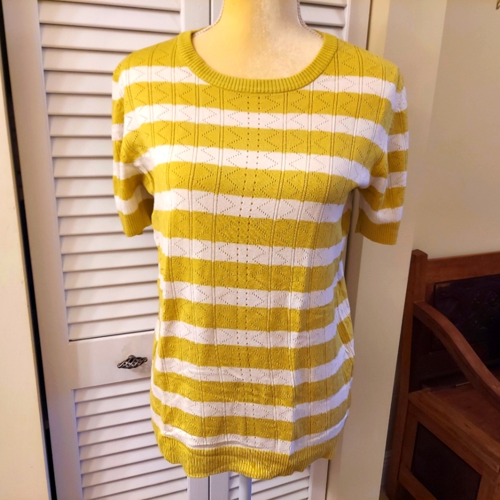 Anthropologie Striped Short Sleeve Lightweight Sweater Size M